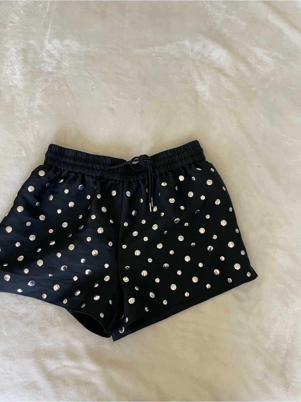 Sandro Black High-Waist Drawstring Shorts with Silver Stud Accents - Picture 5 of 11